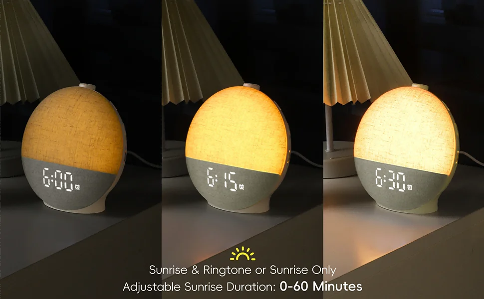 Wake-up Light Sunrise Alarm Clock — White Noise, Bluetooth Speaker & Colour-Changing Night Light (White)