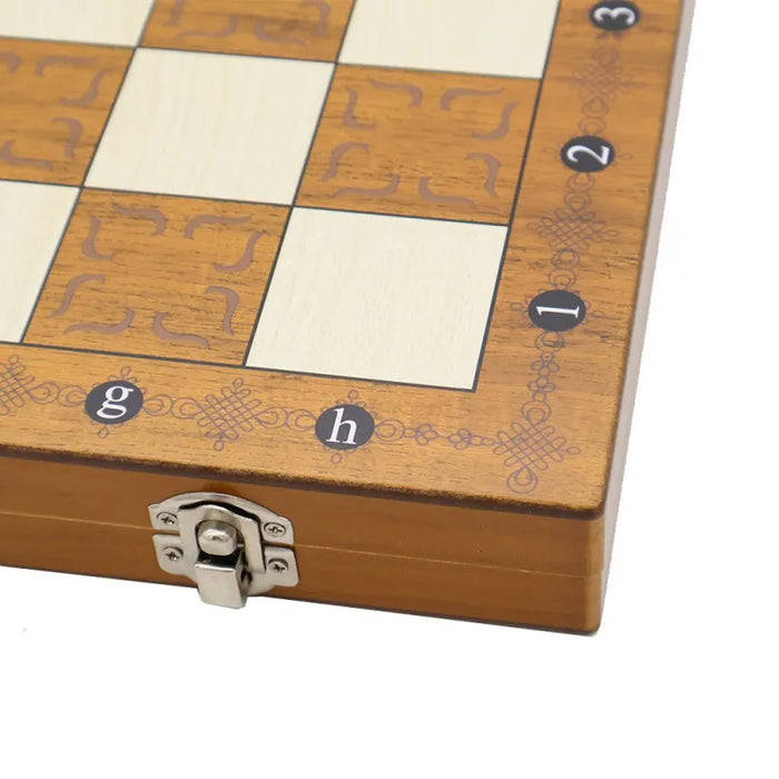 3‑in‑1 Foldable Wooden Travel Board — Chess, Checkers & Backgammon
