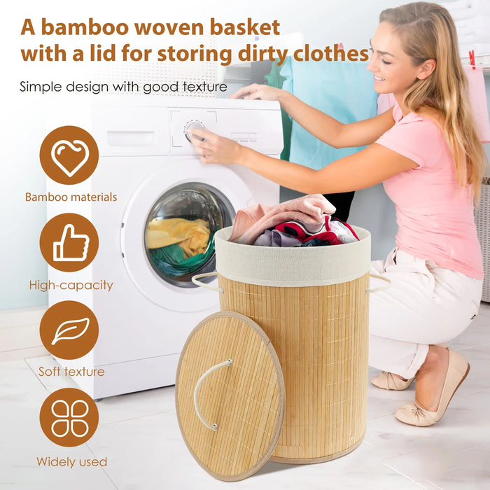 Bamboo Laundry Basket with Lid & Removable Liner, 36×36×50cm (14.2×19.7in)