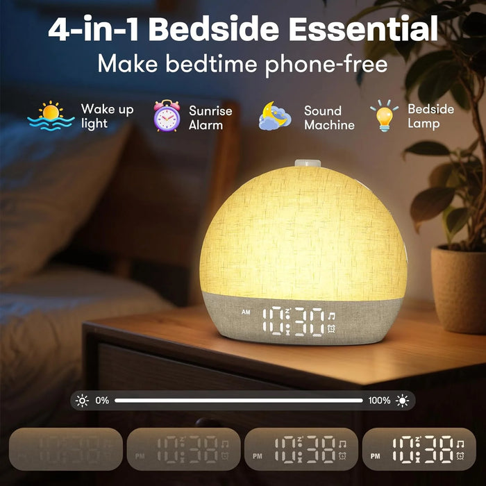 Sunrise Wake-Up Light Alarm Clock with Dimmable Night Light & 30 Soothing Sounds