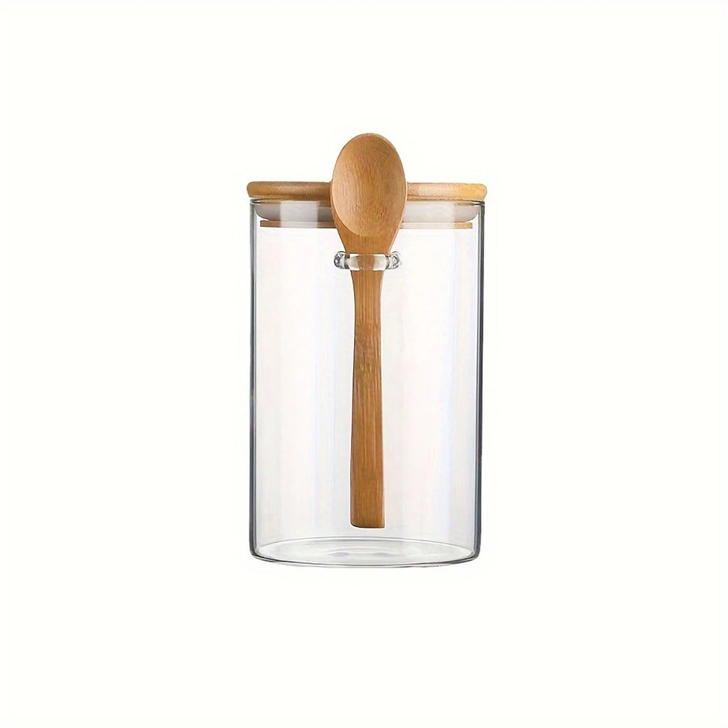 Borosilicate Glass Storage Jar with Bamboo Lid & Spoon, 620ml