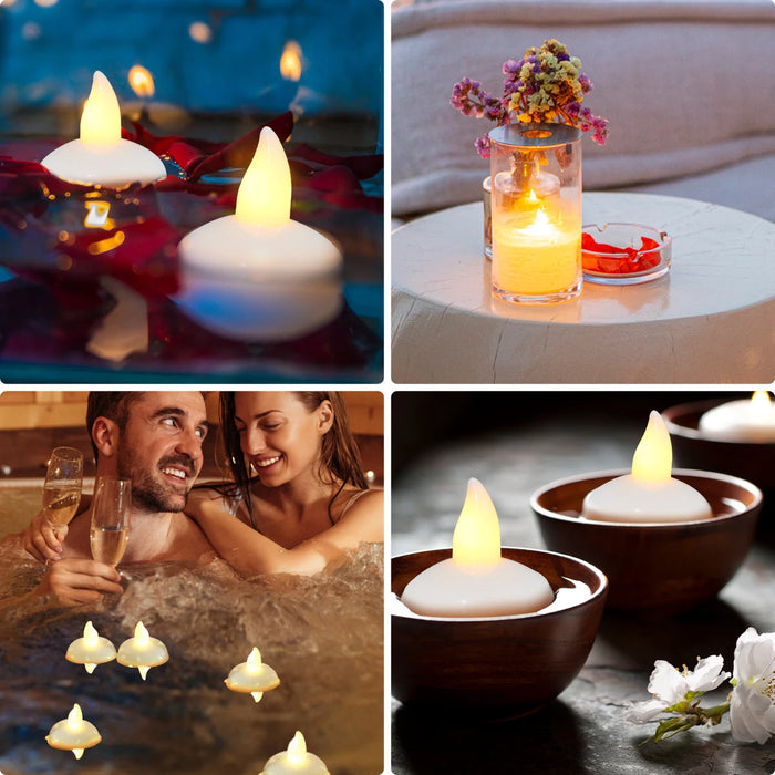 12-Pack LED Floating Tea Lights — Waterproof Flameless Flicker