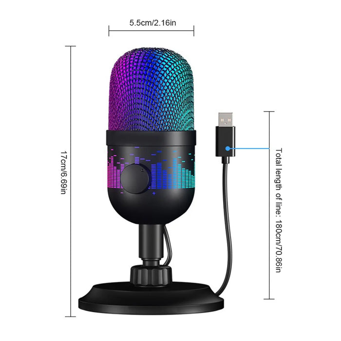 USB Condenser Microphone with RGB — 192kHz/24bit Cardioid Mic for Streaming & Recording