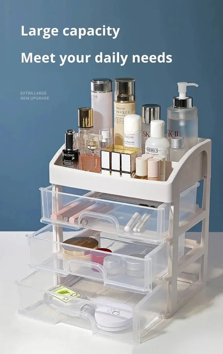 Transparent Cosmetic & Jewellery Organiser — 3 Drawer, 4-Layer Plastic Storage