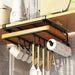 Under-Cupboard Kitchen Hanging Rack with Hooks — Paper Towel, Cutting Board & Pot Lid Holder