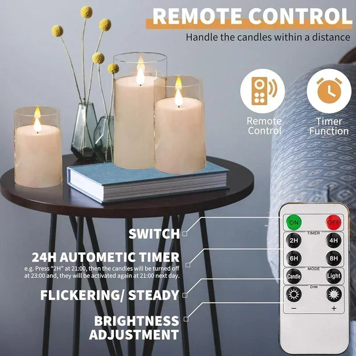 Acrylic Flameless Flickering Candles with Remote & Timer — Battery LED Pillars
