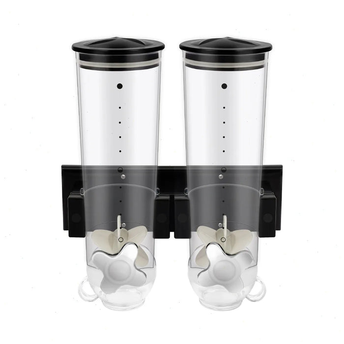 3L Wall‑Mounted Double Cereal Dispenser — Black with Measuring Cups