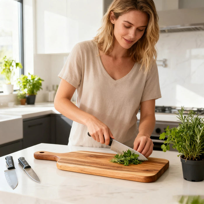 Acacia Wooden Cutting Board with Handle — Chopping & Serving Board (about 38cm & 41cm)