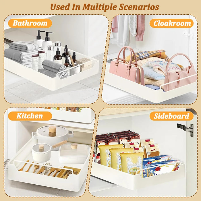 Pull-Out Sliding Cabinet Storage Box — Stick-On Kitchen & Pantry Organiser (Beige)