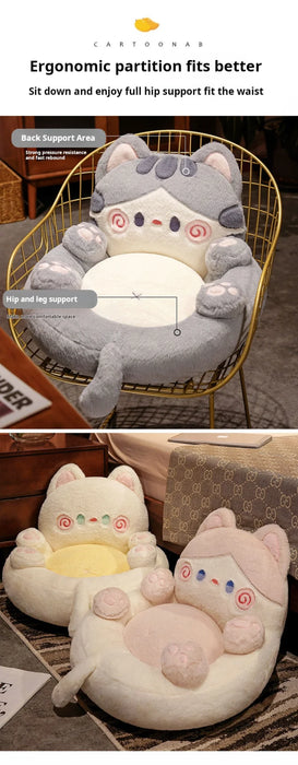Tatami Floor Cushion with Backrest — 50×50cm Faux Rabbit Fur Lazy Seat (Grey/Pink)