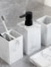 4-Piece Marble-Pattern Resin Bathroom Set — Lotion/Soap Dispenser, Toothbrush Holder, Tumbler & Tray (Black or White)