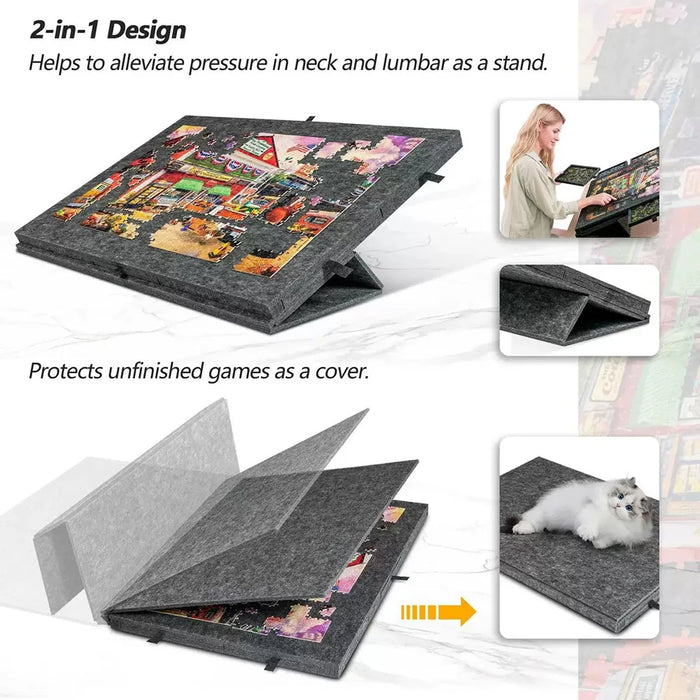 Felt Puzzle Table for 1000 Pieces — 6-Drawer Portable Jigsaw Board with Stand Cover, 77 x 53.6 x 4.2 cm