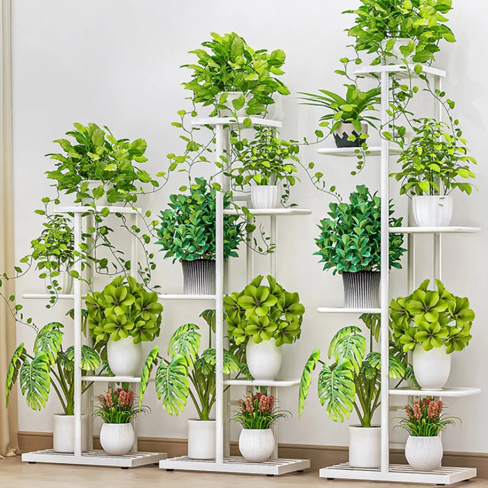 Metal Plant Stand — 4/6/8-Tier Flower Pot Rack, White or Dark Grey