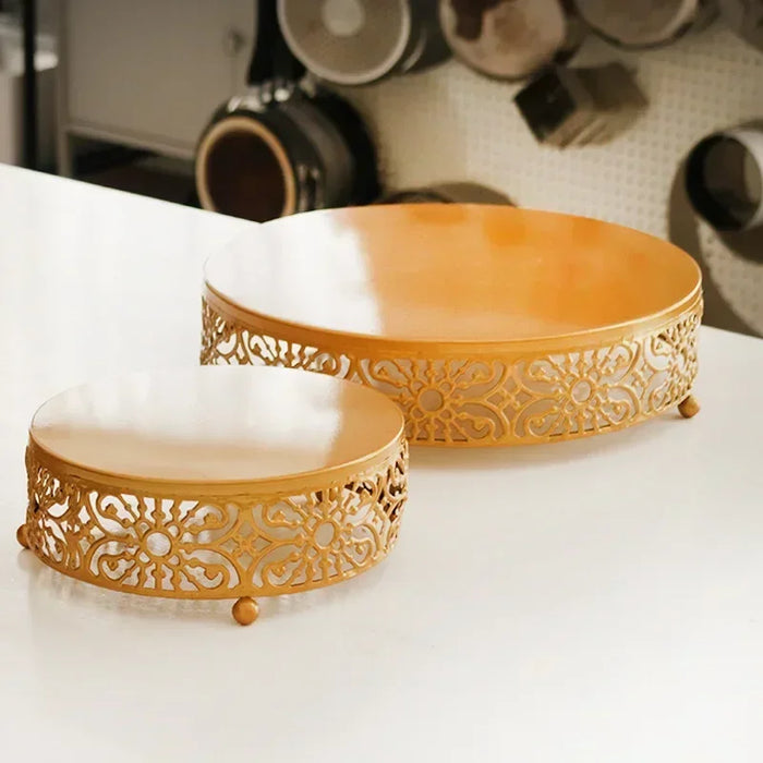 Gold Metal Cake Stand — 20/25/30cm Round Dessert Display (8cm High)