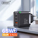 QOOVI 65W GaN 3‑Port Charger – USB‑C PD & Quick Charge 4.0, 2x USB‑C + USB‑A