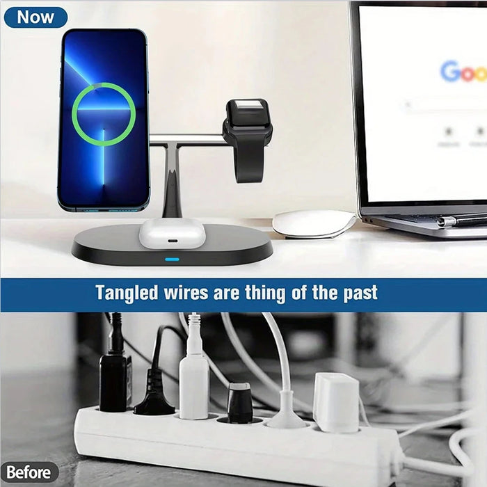 30W 3-in-1 Magnetic Wireless Charger Stand — Fast Charge for iPhone 12–17, Apple Watch (Series 2–8 & SE) & AirPods