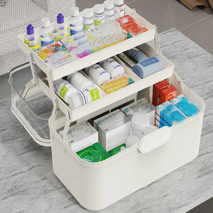 Large Capacity Foldable Medicine Storage Box with Clear Lid — Modern White Plastic Organiser