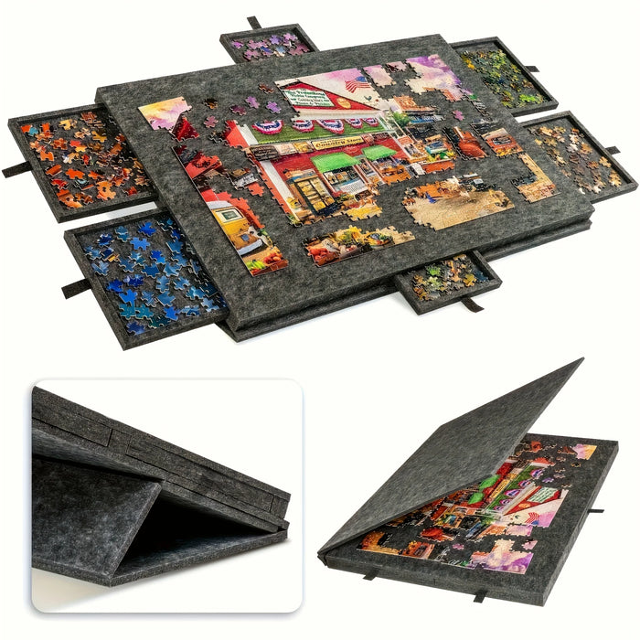 Professional Jigsaw Puzzle Table – 6 Drawers, Felt Board, Holds 1,000 Pieces, Display Lid & Stand