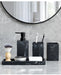 4-Piece Marble-Pattern Resin Bathroom Set — Lotion/Soap Dispenser, Toothbrush Holder, Tumbler & Tray (Black or White)