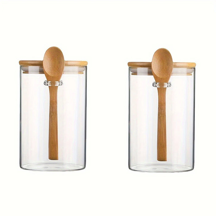 Borosilicate Glass Storage Jar with Bamboo Lid & Spoon, 620ml
