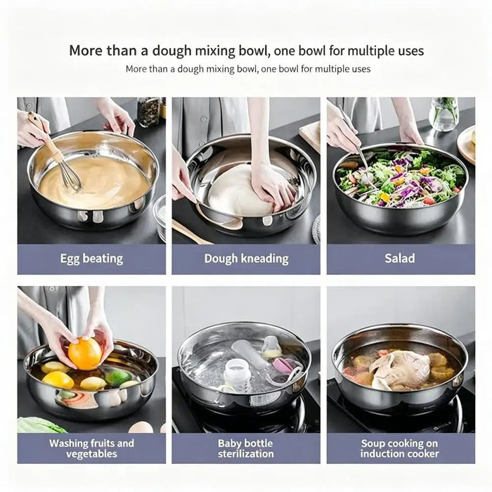 Stainless Steel Large Mixing Bowl — Deep 32cm, Non-stick Finish