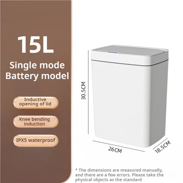 Smart Touchless Bathroom Bin — 15L Narrow Automatic Sensor Waste Bin, White