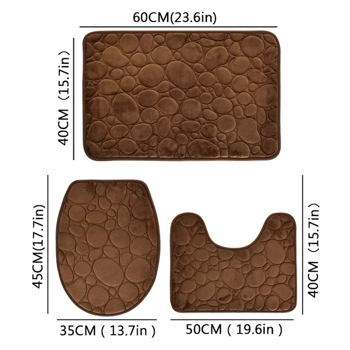 3-piece Microfibre Bath Mat Set — Absorbent, Non-slip, Stone Pattern