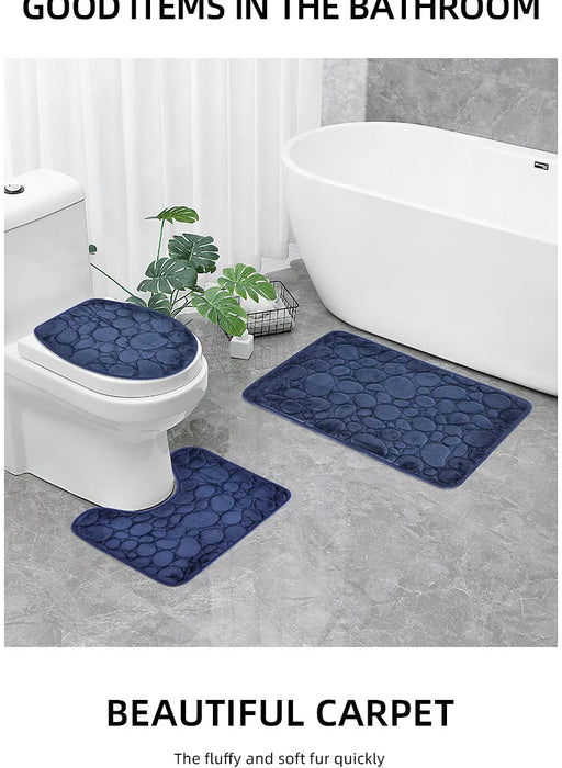Three‑Piece Stone‑Pattern Microfibre Bathroom Mat Set — Water‑Absorbent & Non‑Slip