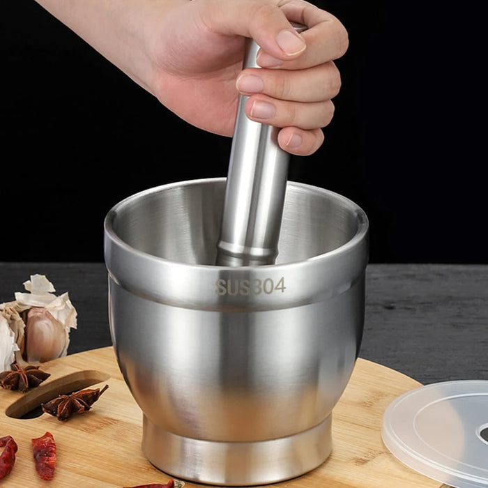 5-inch 304 Stainless Steel Mortar with Lid — Polished Herb Crusher