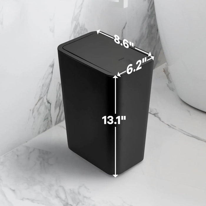 10L Slim Bathroom Bin with Press-Top Lid - Compact Plastic Wastebasket for Toilet, Bedroom & Living Room