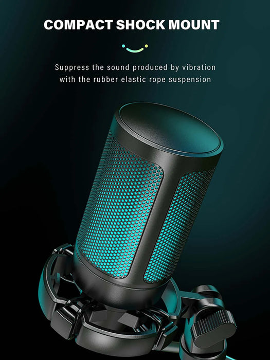AmpliGame RGB USB Gaming Microphone A2 — Condenser with Light‑touch Mute & Tripod