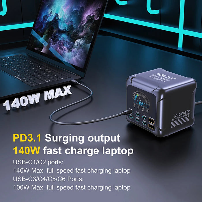 420W GaN PD3.1 PPS Fast Charging Station with Digital Display — up to 140W USB‑C