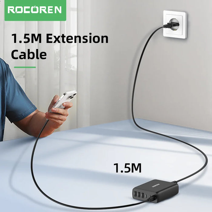 100W GaN USB‑C PD Fast Charger – Quick Charge 4.0/3.0 Desktop Station for iPhone 17 Pro Max