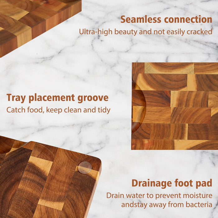 Acacia End-Grain Reversible Cutting Board — Multi‑Purpose Serving & Prep Tray, 38×28×1.8cm, 1pc