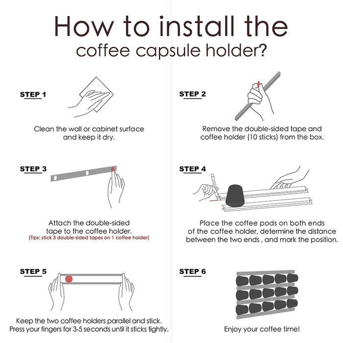 Universal Coffee Capsule Holder – 10 Adhesive Strips for K‑Cup, Nespresso, Dolce Gusto