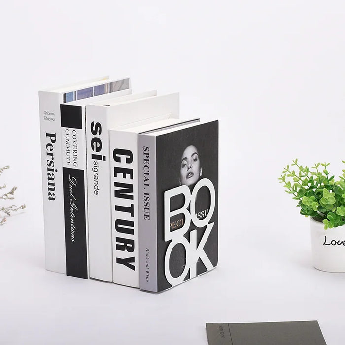Metal L-Shaped Bookend — Non-Slip Book Support for Home, Office & Library (White/Black)