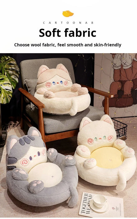 Tatami Floor Cushion with Backrest — 50×50cm Faux Rabbit Fur Lazy Seat (Grey/Pink)