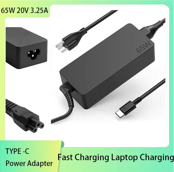 65W USB‑C Laptop Charger 20V 3.25A – Fast Power Adapter for Lenovo, HP, Dell, ASUS, Acer