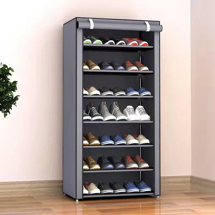 6/8/10-Layer Dustproof Shoe Cabinet Organiser — Non-woven, Space-saving