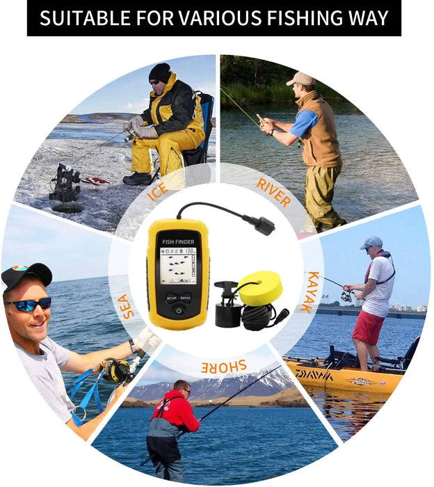 Portable Sonar Fish Finder — 100 m Depth, 45° Beam & Fish Alarm