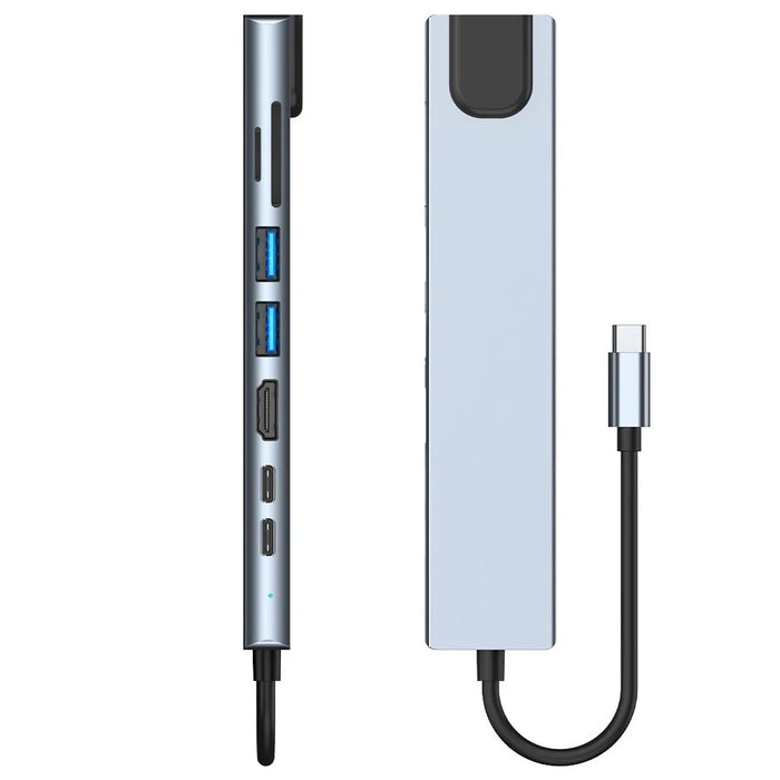 USB-C 8-in-1 Hub — HDMI 4K 30Hz, 100W PD, RJ45 100Mbps, SD/TF & USB 3.0
