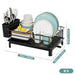 Rustproof Dish Drainer for Worktops with Removable Drain Board & Utensil Holder — Black