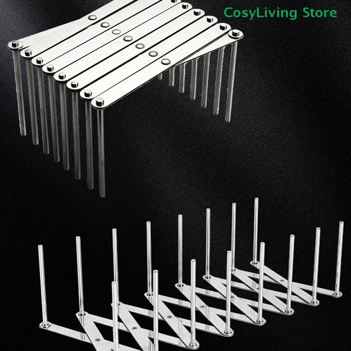 Retractable Foldable Stainless Steel Plate & Pot Lid Rack — Adjustable Dish and Tableware Organiser