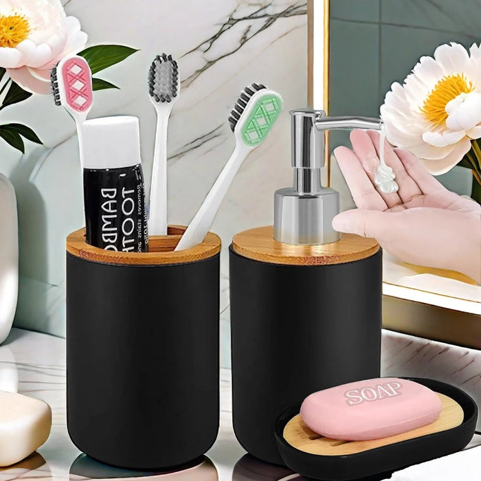 Bathroom Set – Soap Dispenser, Toothbrush Holder & Soap Box (Plastic)