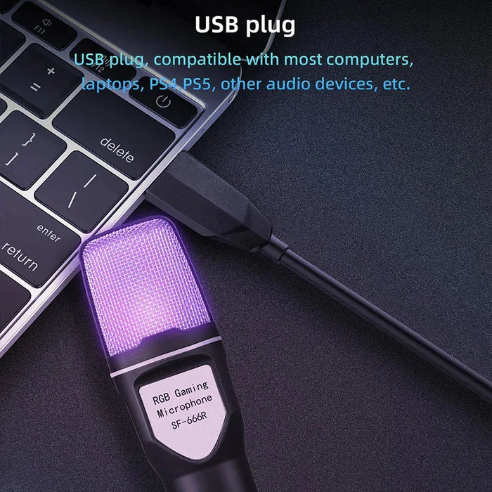 USB Condenser Microphone with RGB Lighting — Noise‑Reducing Streaming & Gaming Mic (Black)