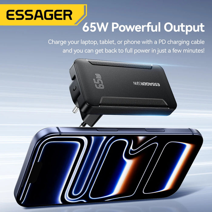 Essager Ultra-Thin 65W GaN Pro Travel Charger — PD3.0 & QC4.0, USB‑C/USB‑A