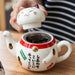 Japanese-style Maneki Neko Porcelain Tea Set with Strainer