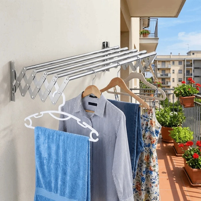 Wall-Mounted Folding Drying Rack — Rustproof Stainless Steel, Retractable Arms