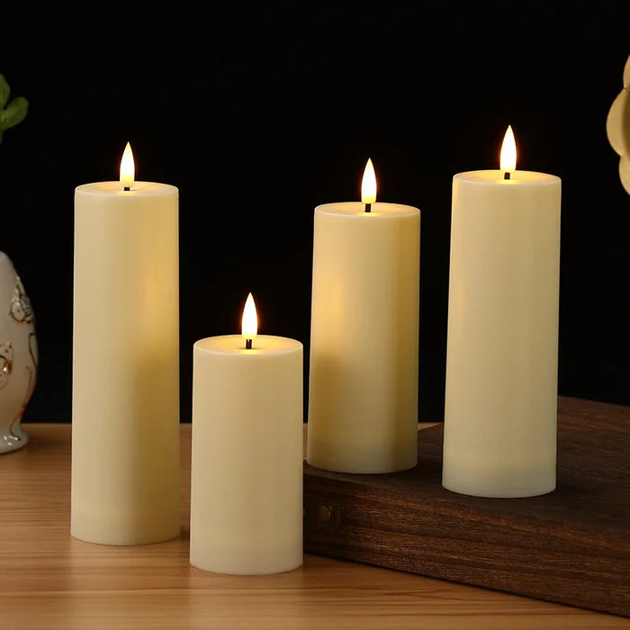 Outdoor Flameless LED Pillar Candles with Remote & Timer — Yellow Flicker, Battery-Operated (3/4pc)