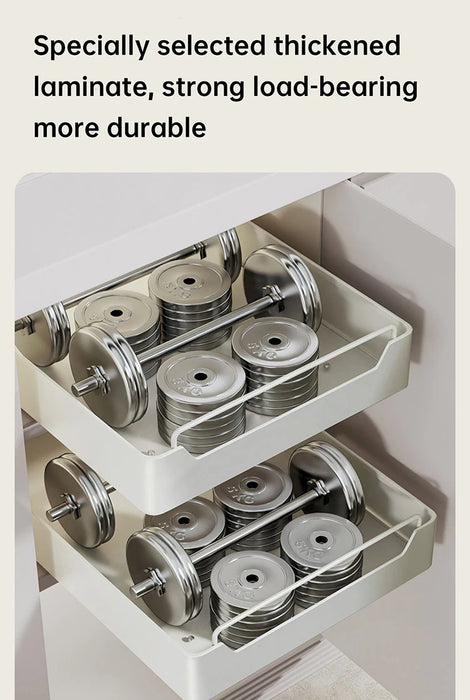 Pull-Out Sliding Cabinet Storage Box — Stick-On Kitchen & Pantry Organiser (Beige)